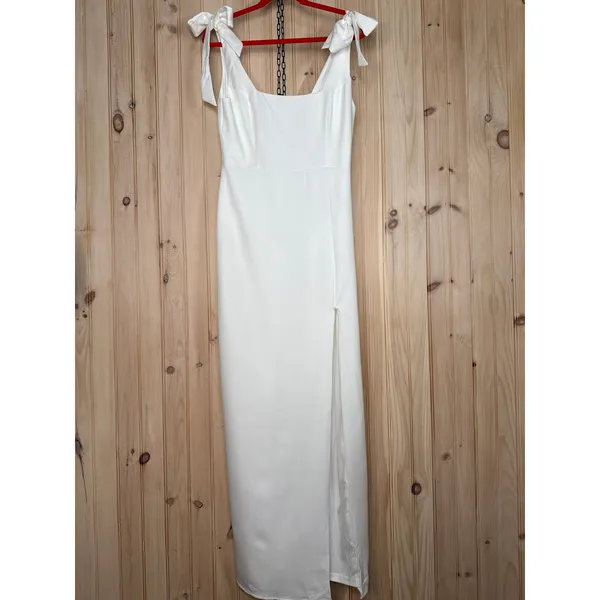 Lulus Your Sweetie White Tie-Strap Column Maxi Dress Long Wedding Holiday Medium - Image 2