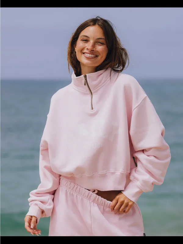 Daily Drills Cropped Light Pink Half-Zip Pullover - Image 2