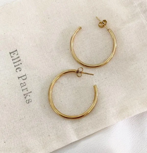 18K Gold Thin 20mm Hoop Earrings - Image 2