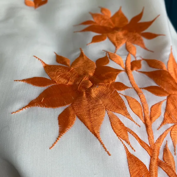 VTG Prairie Dainty Embroidered Floral Scalloped Maxi Dress XS White Orange - Image 6