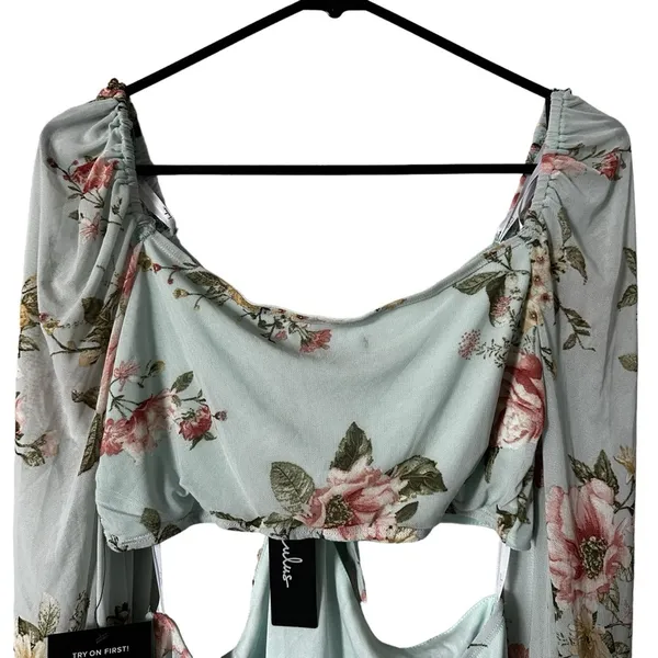 Lulu’s Ode to Spring Mint Floral Print Tie-Front Bodycon Mini Dress Size XL​‎ - Image 10