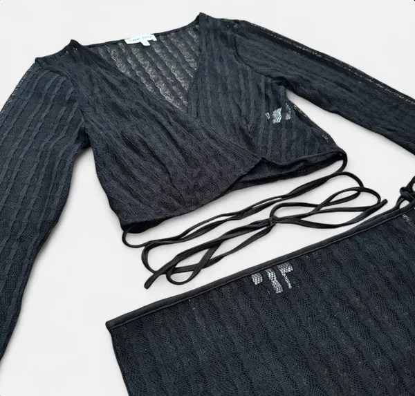 Bear Dance Black Sheer Knit Cover Up Two-Piece Set - Image 3