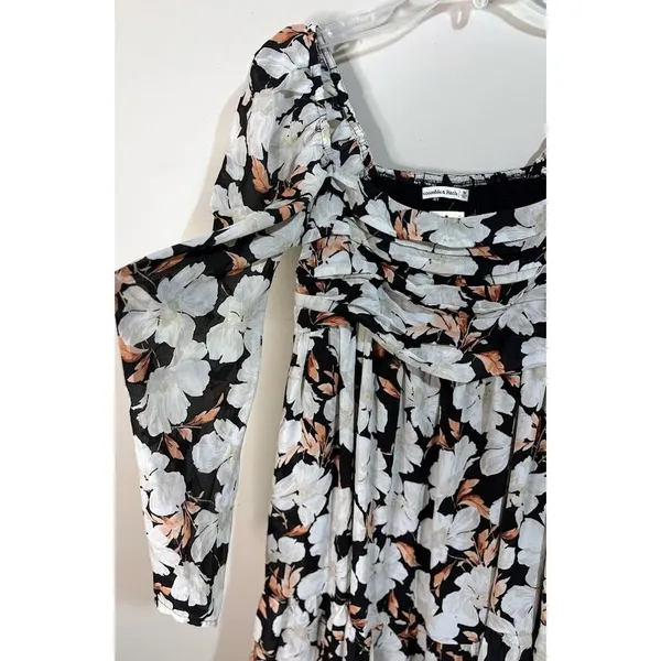 Abercrombie & Fitch Mini Dress Medium‎ Black Floral New Ruched Smocked Back - Image 6