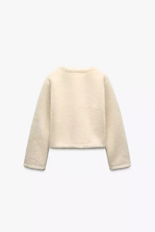 Zara Jacket coat teddy fur ivory cream cropped toggle  - Image 13