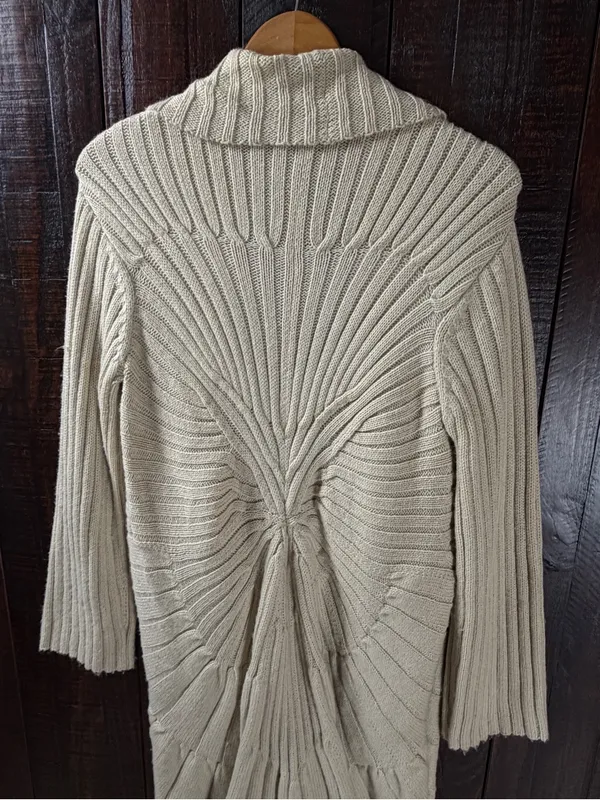 Vintage Light Beige Open-Front Duster Cardigan Sweater - Image 8