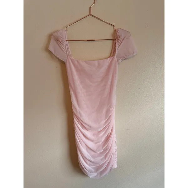 Lucy in the Sky Mini Dress Women Small Pink Ruched Mesh Bodycon Cocktail Party - Image 2