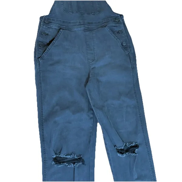 Arizona Jean Co Womens Black Distressed Denim Overalls Knee Slits Bib Size S - Image 7