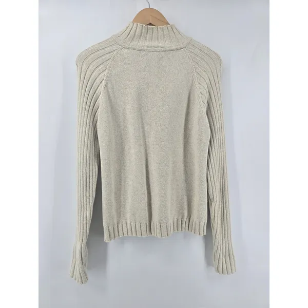 Pendleton‎ Sweater Womens M Oatmeal Beige Cotton Mock Neck Cable Ribbed Knit - Image 2