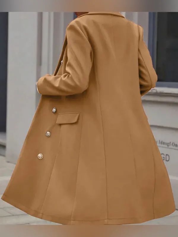 Khaki Camel Autumn Peacoat Trench Coat Long Jacket Wool Blend Sz M (8-10) - Image 4