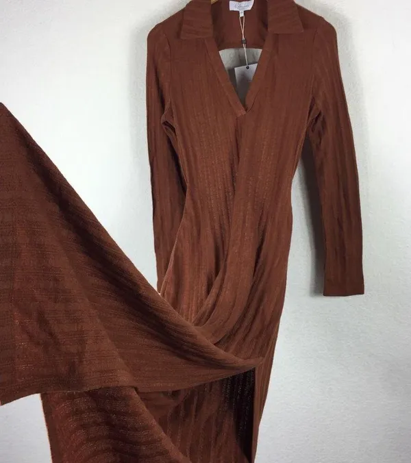 NWT L'Academie Revolve Arina Brown Maxi Sweater Dress Large Knit Open Back - Image 12