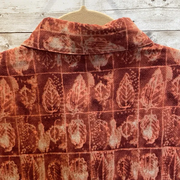 Woolrich Womens M Shirt Rust Leaf Print Micro Wale‎ Corduroy Button Front Cotton - Image 4