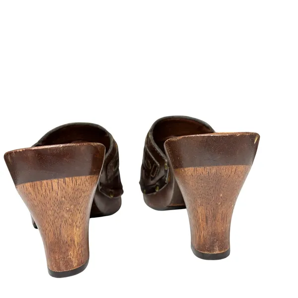 MIA Brown Leather Clogs Womens 7 Braided Studded Wood Platform Boho 70s - Image 6