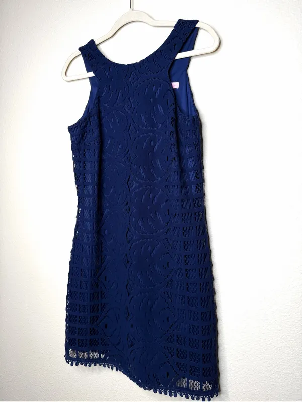Lilly Pulitzer Women's Mango Shift Lace Knit Dress S Sleeveless Navy Blue - Image 6