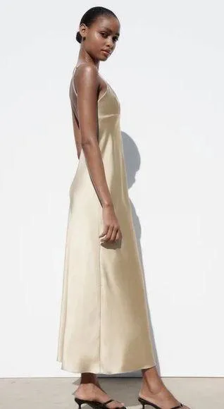 ZARA dress satin effect maxi midi slip on wedding party cocktail - Image 7