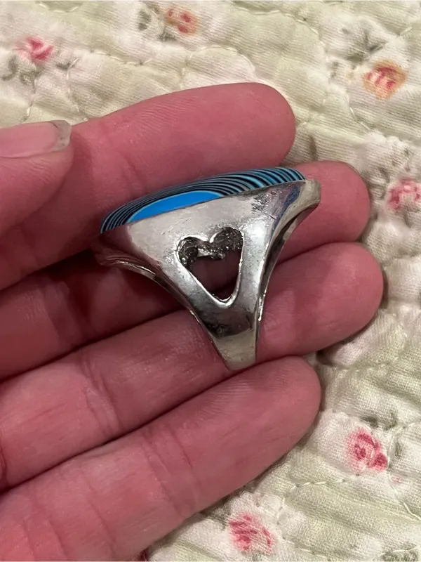 Oval Striped Turquoise Blue Statement Ring - Women Jewelry - Image 3