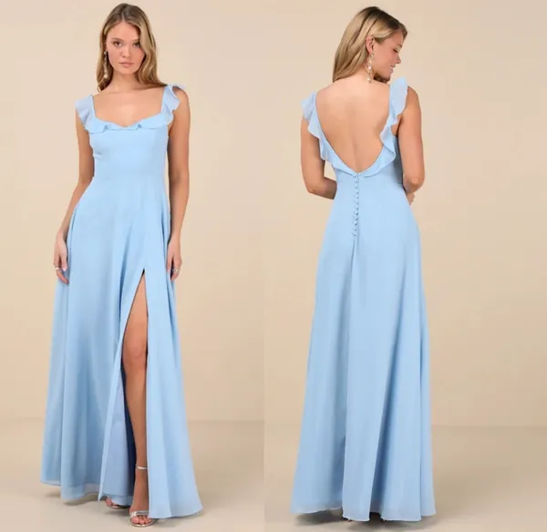 NWT Lulus Dreamy Admiration Light Blue Ruffled Maxi Dress Bridesmaid Formal XS - Image 2