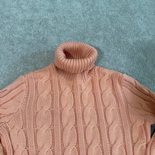 Lauren Ralph Lauren Womens Cotton Sweater L Peach Cable Knit Turtleneck‎ Chunky - Image 6