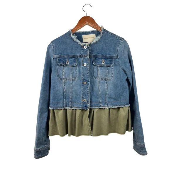 Pilcro and the Letterpress Small Denim Jacket Olive Green Ruffle Hem‎ Womens - Image 3