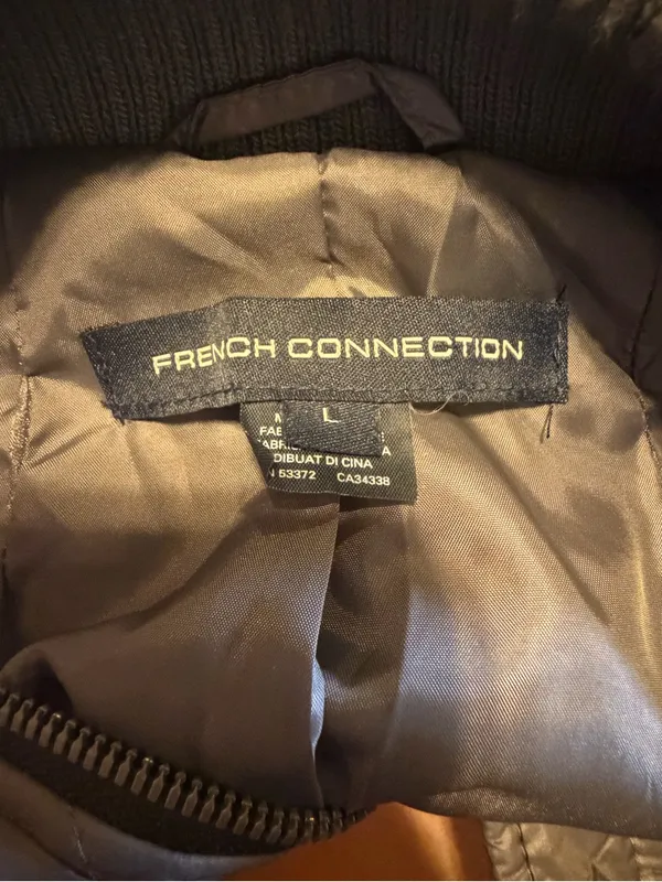 French Connection Large Silver Quilted Longline Bomber Jacket Coat - Image 11