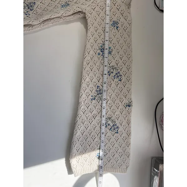 Sincerely‎ Jules Floral Embroidered Pointelle Knit Tie Front Cardigan Cream M - Image 10