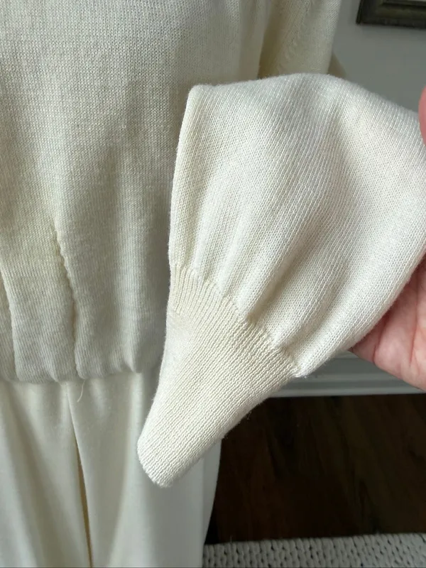 Vintage 80s Ciao Petites 100% Wool Knit Ivory Blouson Dress M - Image 5