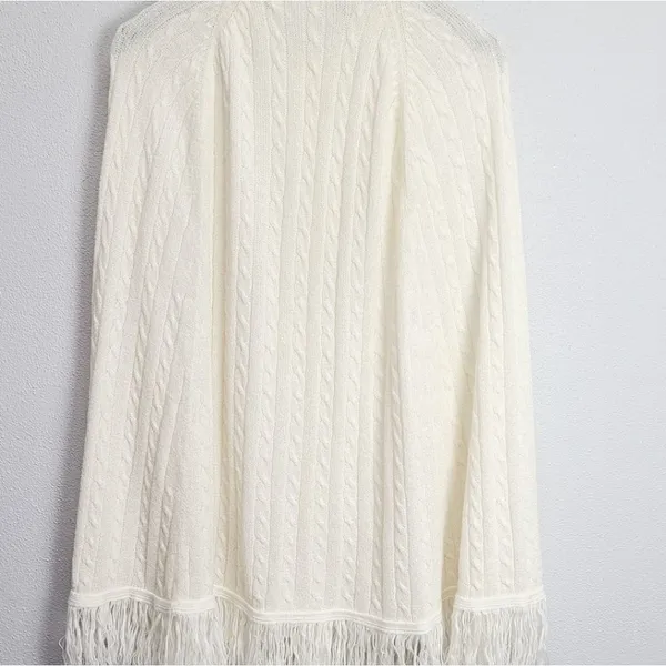 Vintage 60’s chunky knit sweater cape‎ poncho Light ivory - Image 3