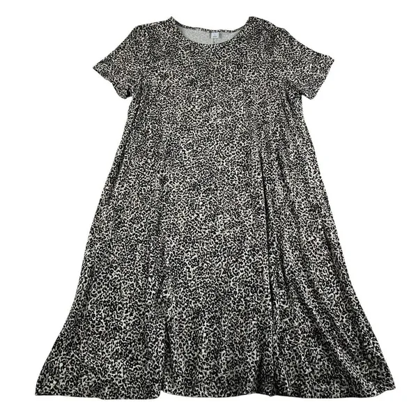 Old Navy‎ L Large Swing Dress Short Sleeve Leopard Print Jersey Knit Crew Neck - Image 2