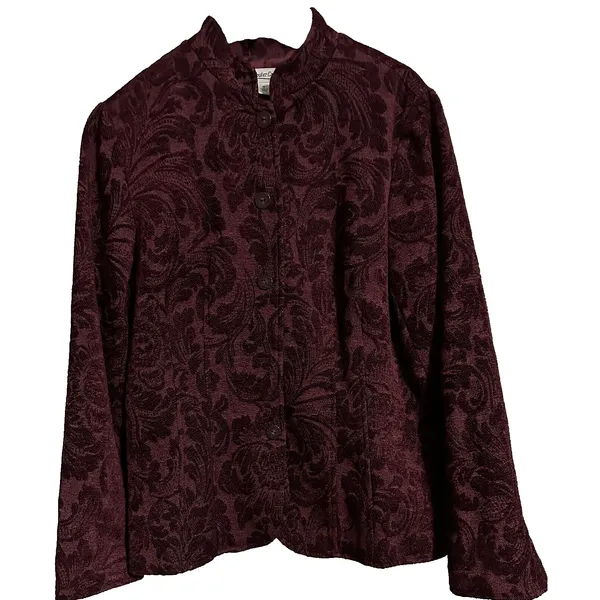 Coldwater Creek Jacket Maroon‎ Red Women Tapestry Button Up Long Sleeve SZ M - Image 5