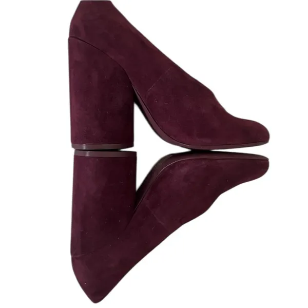 Tory Burch Lucia Pumps Women's 6.5 Burgundy Purple Fig Suede Sculpted Heel - Image 6
