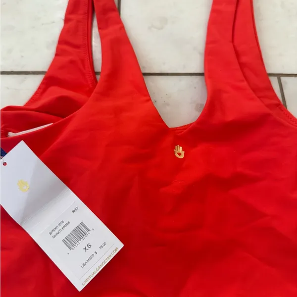 Spiritual Gangster Red Sports Bra with Striped Detail - Image 3