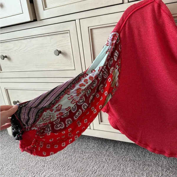 Free People Red and Multicolor Blouse - Image 3