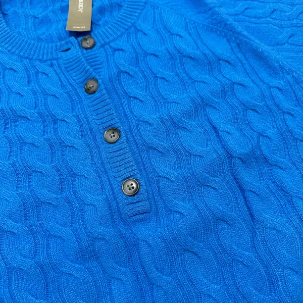 J. Crew | NWT Women's Cashmere Blue Cable Knit Short Sleeve Henley Sweater, M - Image 4