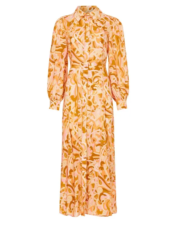 RIXO Georgina Midi Shirt Dress in Feather Twist - Image 3