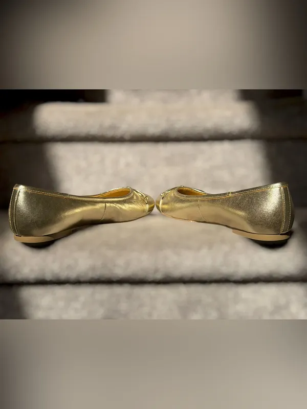 NEW Talbots Blair Metallic Gold Leather Bow Ballet Flats Cap Toe Balletcore - Image 2