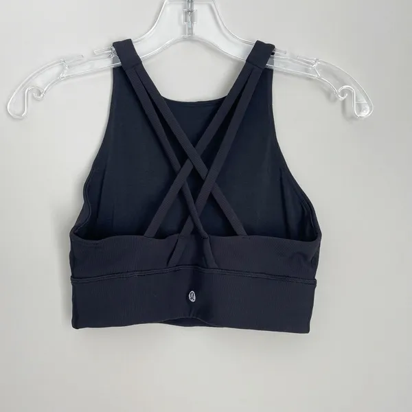 Lululemon Size 6 Black Energy Bra High Neck Long Line Ribbed Sports Bra Workout - Image 3