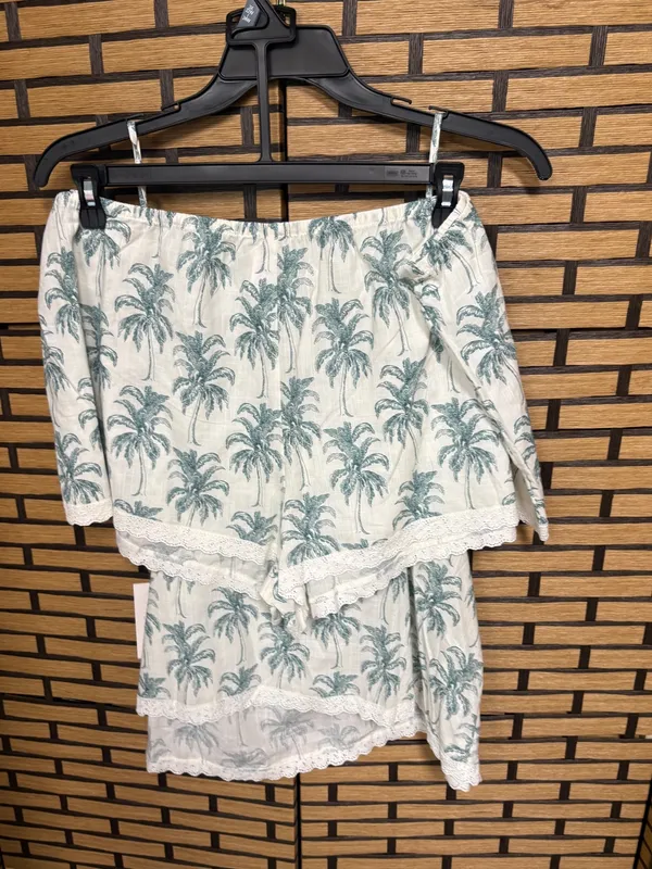 Joyspun white and green palm print short set size 3X - Image 2