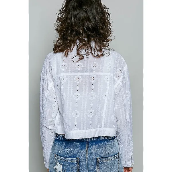 POL Eyelet Textured Cotton Cropped Button Front Jacket - Medium - Image 3