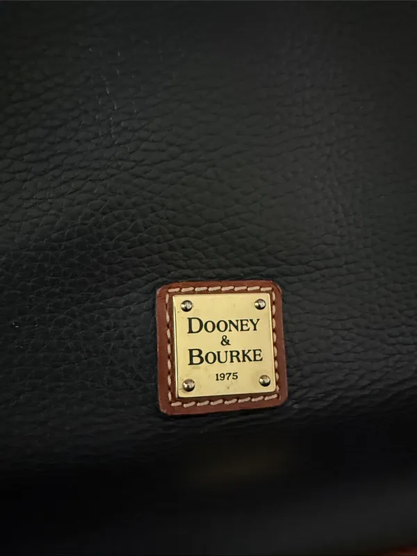 Vintage Dooney & Bourke “1975” Black Leather Shoulder Bag with Brown Trim - Image 3