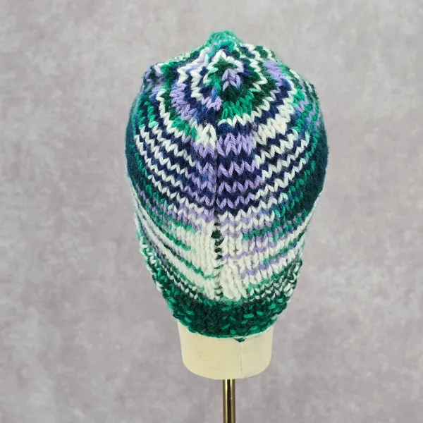 Green Purple Crochet Knit Bucket Cap Hat Fun VTG Y2K Funky‎ Beanie - Image 4