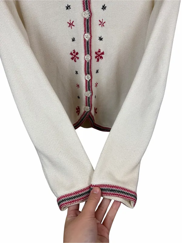 Vintage Sonoma Snowflake Cardigan V-Neck Knit Christmas Fair Isle Ivory Red Sz M - Image 6