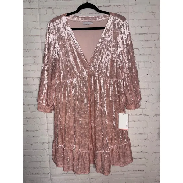 Motherhood Maternity Crushed Velvet Empire Waist Dress Lotus Pink‎ Boho XL New - Image 6