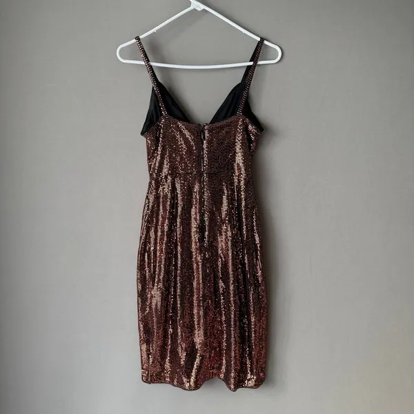 GUESS Moody MobWife Holiday Metallic‎ Sequin Wrap Mini Dress 4 Copper - Image 10