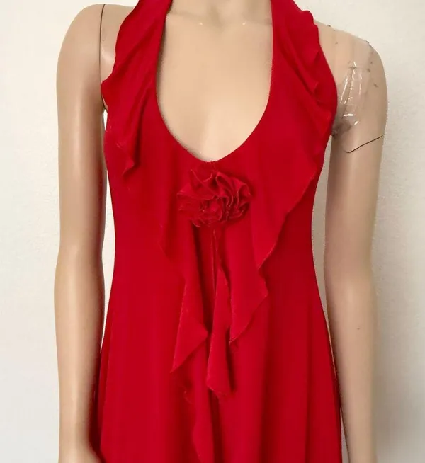 [White Fox] Red Y2K Ruffle Halter Neck Asymmetrical Hem Mini Dress Size Large L - Image 9