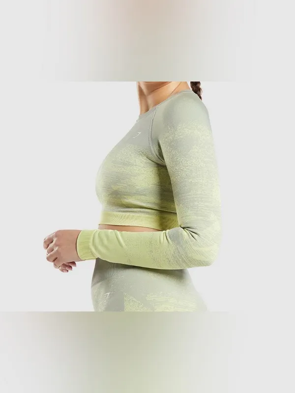 Gymshark Adapt Ombre Seamless Long Sleeve Top in Sage and Light Yellow Sz Small - Image 4