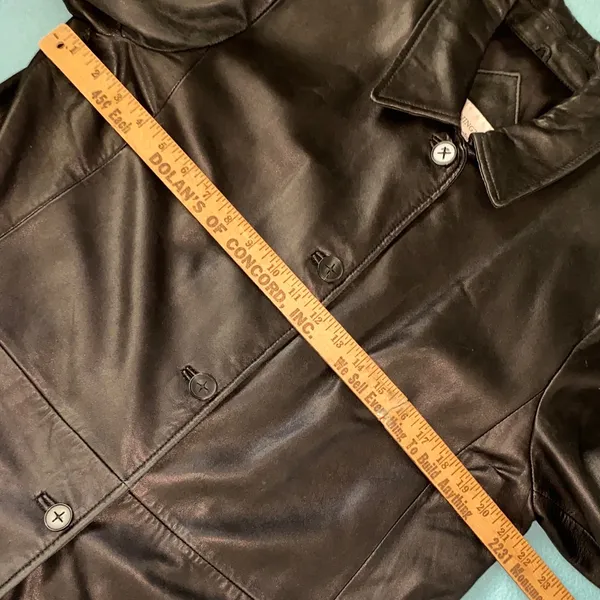 WORTHINGTON lambskin leather longline vintage classic button coat jacket size L - Image 10