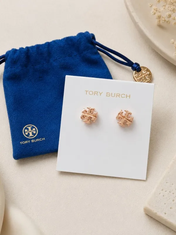 Tory Burch Rose Gold Double T Logo Stud Earrings NWT NWT - Image 2