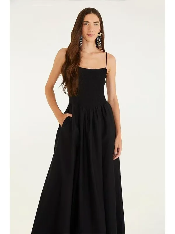 NWOT Farm Rio Cotton Black Sleeveless Midi Dress Size L - Image 2