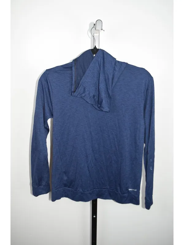 Nike Dri-Fit L Hoodie Women's Navy Blue Heathered Big Swoosh Logo Pullover - Image 10