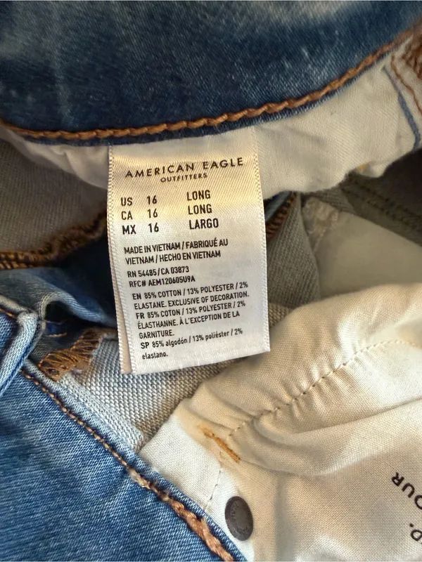 American Eagle Mom Jeans 16 Long High Rise Distressed Stretch‎ Denim - Image 9