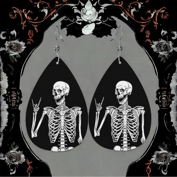 Gothic Skull‎ Faux Leather Teardrop Halloween Earrings Faux Fashion Jewelry - Image 4